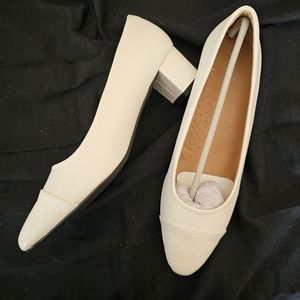 White Snake Print Block Heels